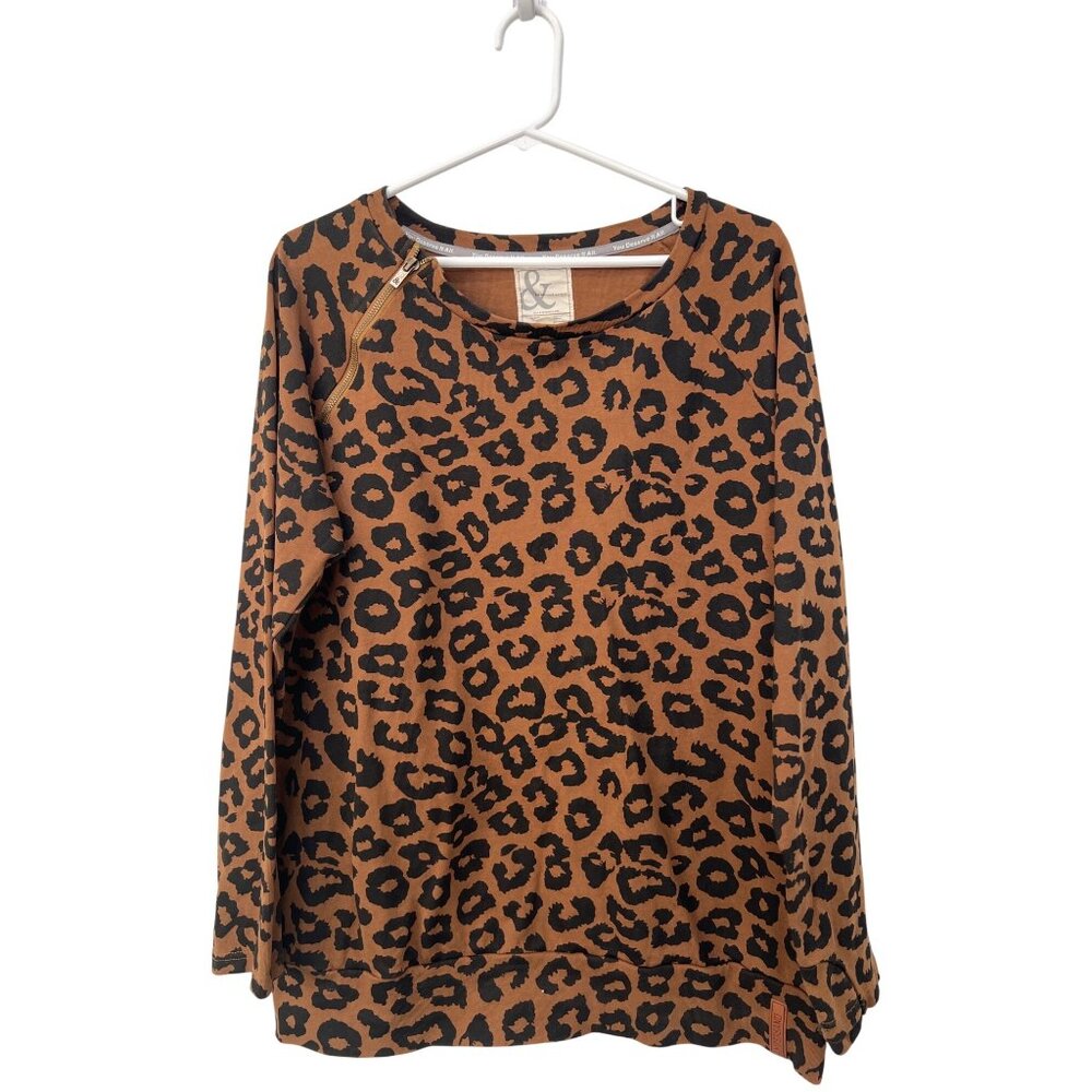 Ampersand Avenue Leopard Pullover Top Size XXL Animal Print Brown Black Cotton